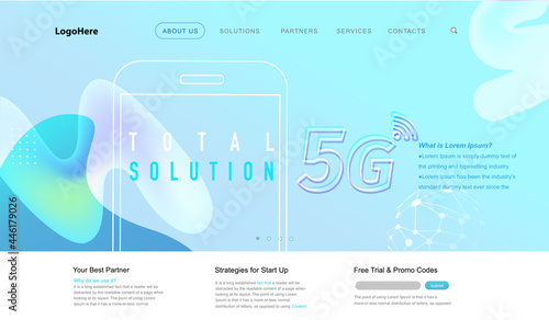 Vector 5G and IoT (Internet of Things) landing page with digital communication future technology images. Website template for internet speed concept or startup business.