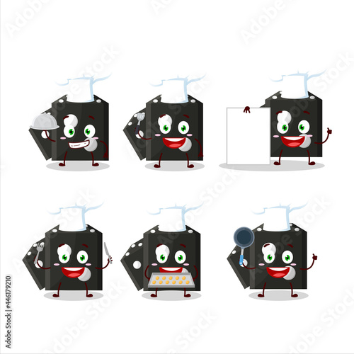 Cartoon character of black dice new with various chef emoticons