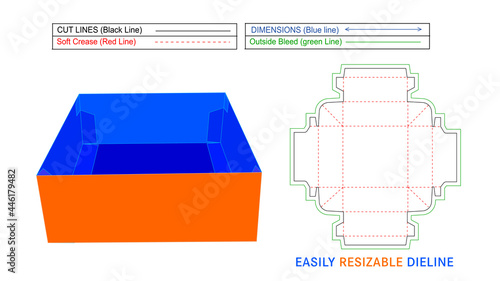 Trays Box, kwikset tray box with reinforcing tabs editable dieline template and 3D vector file