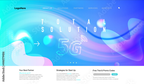 Vector 5G and IoT (Internet of Things) landing page with digital communication future technology images. Website template for internet speed concept or startup business.