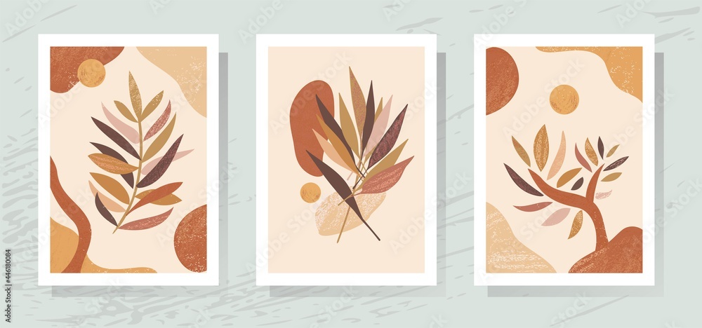 Botanical floral wall art set of 3 abstract boho designs.Luxury ...