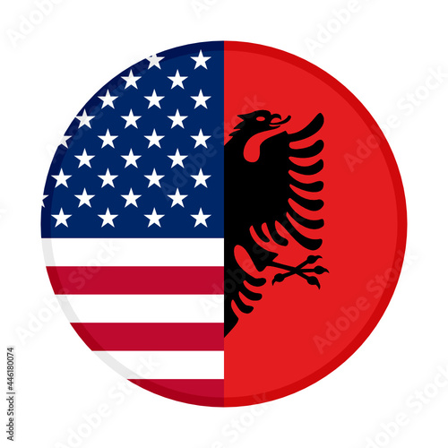 round icon with united states of america and albania flags, isolated on white background	
