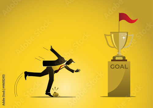 A Businessman stumbles close to the goal illustration vector