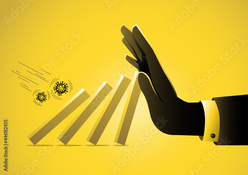 Big hand pushing bar graph falling in economic collapse