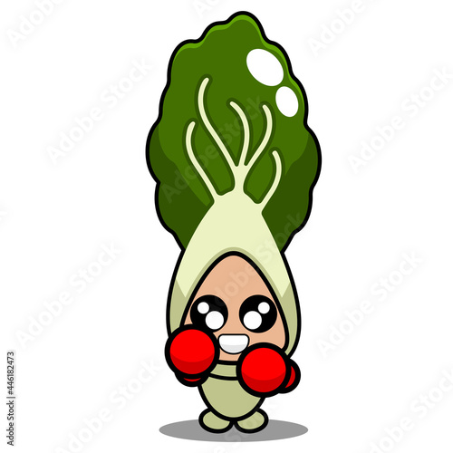 vector cartoon cute bok choy vegetable mascot character wearing boxing gloves