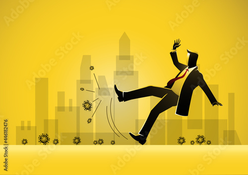 A Businessman slipping on corona virus