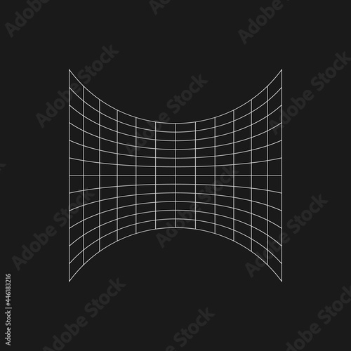 Retro Futuristic laterally compressed grid in the center. Cyber design element. Grid in cyberpunk 80s style. Cyber geometry for poster, cover, flyer, merch in retrowave style. Vector