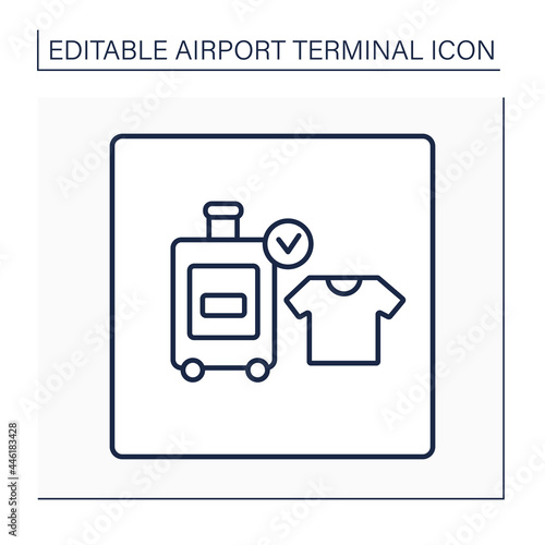 Baggage registration line icon.Check-in for dangerous things, weight bags. Size and number, dependent upon fare paid.Airport terminal concept. Isolated vector illustration.Editable stroke