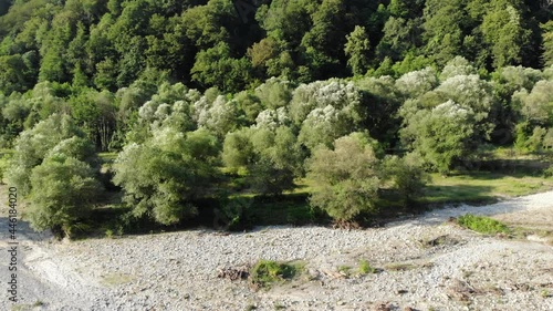 Majestic Aerial Flight Through Epic Landscape River. Amazing Nature. 4K