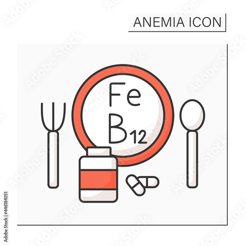 Anemia prevention color icon. Iron-rich diet and vitamin B12. Health protection. Healthcare concept. Isolated vector illustration