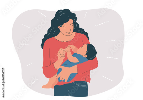 a mother holding a laughing baby, happy mother's day greeting card