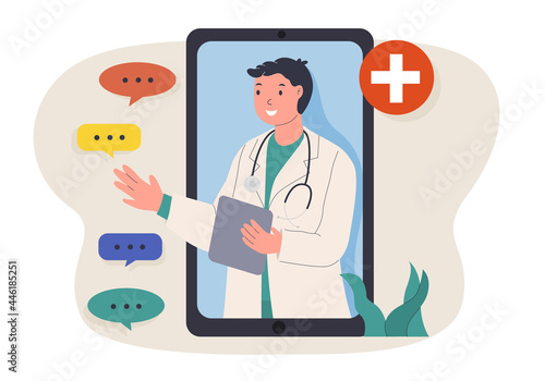 online doctor consulting application, doctor will asnwer chat from patient who ask about their symptoms and provide drug prescriptions through the application photo