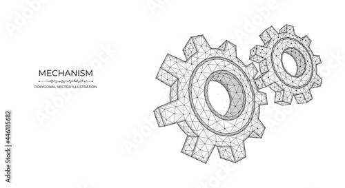Polygonal vector illustration of a mechanism. Gears, cogwheel or settings low poly art. Engineering concept