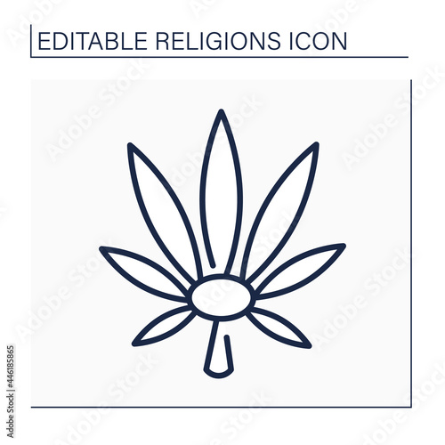 Rastafari line icon. Ras Tafari, religious and political movement, begun in Jamaica. Africa-centred religion. Marijuana symbol. Religion concept. Isolated vector illustration. Editable stroke