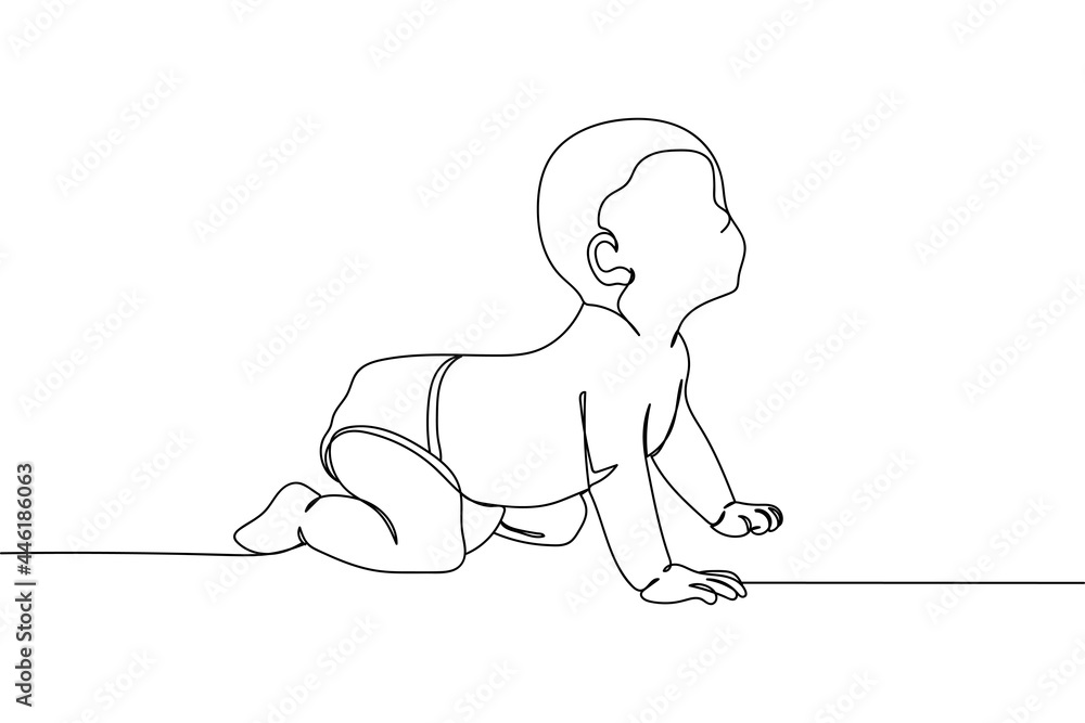 Continuous one line of beauty baby in silhouette on a white background. Linear stylized.Minimalist. Continuous one line of beauty baby in silhouette on a white background. Linear stylized.Minimalist.