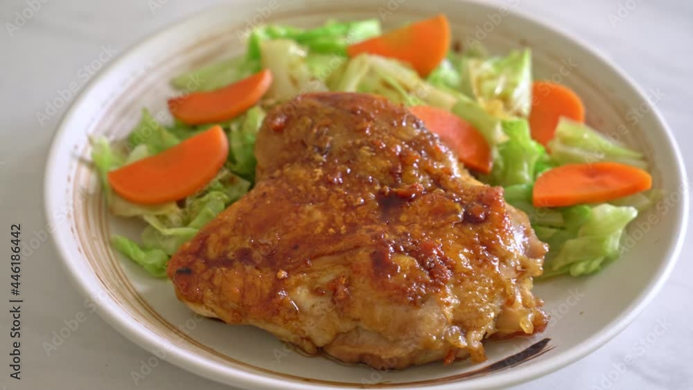 teppanyaki teriyaki chicken steak with cabbage and carrot teppanyaki teriyaki chicken steak with cabbage and carrot