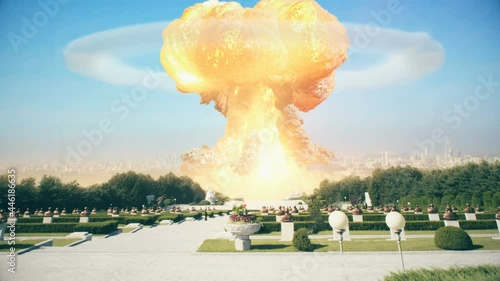 Atomic bomb nuclear nuke explosion over Pyongyang in North Korea  4K