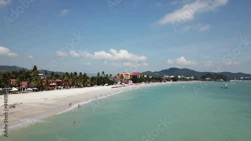 Langkawi island beach on a sunny day. Panoramic view of Cenang Beach