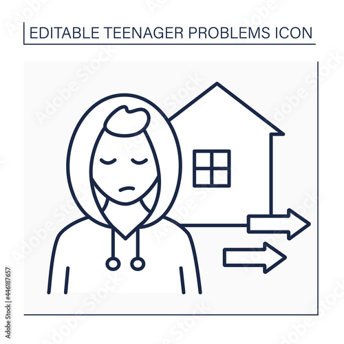 Escape line icon. Teenagers run away from home. Protest to parents. Self-expression. Teenager problem concept. Isolated vector illustration. Editable stroke