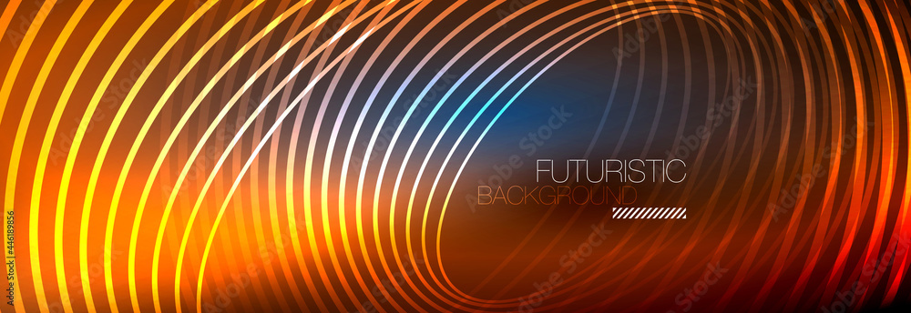 Dark abstract background with glowing neon circles. Trendy layout template for business or technology presentation, internet poster or web brochure cover, wallpaper Dark abstract background with glowing neon circles. Trendy layout template for business or technology presentation, internet poster or web brochure cover, wallpaper