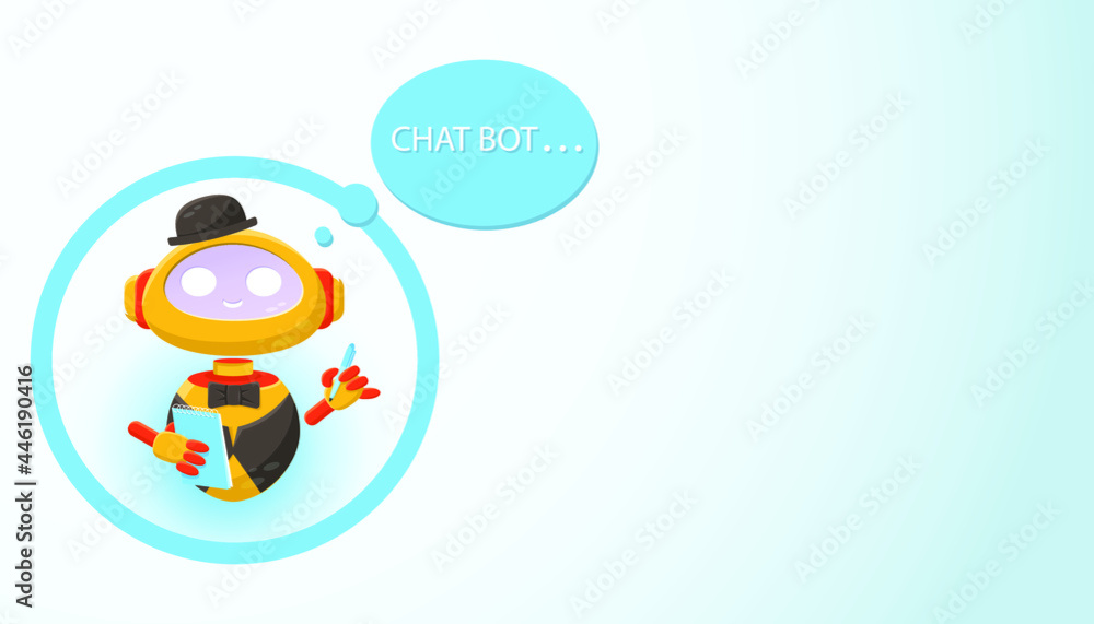 A cute chuck bot robot that appears in the interface window to answer user questions. Vector illustration in cartoon style, isolated flat, banner, logo A cute chuck bot robot that appears in the interface window to answer user questions. Vector illustration in cartoon style, isolated flat, banner, logo