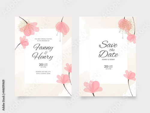 Floral Wedding Card Template Design With Venue Details.