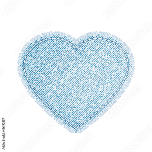Heart Denim Shape For Decorating Clothing Vector. Blank Fabric Denim Shape In Love Symbol Form For Fix Or Decorate Clothes. Torn Jeans Material Patch Template Realistic 3d Illustration