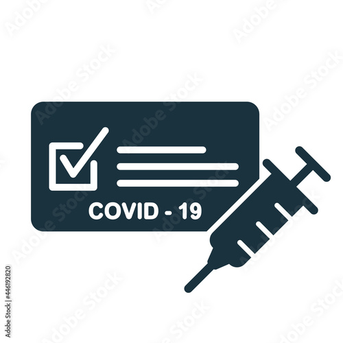 Vaccine Passport icon. Vaccination Medical Card or Passport silhouette icon for travel. Certificate of Vaccination against Covid-19 with syringe. Editable Stroke. Vector illustration