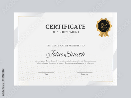 Certificate Of Achievement Template Design In White Color. photo