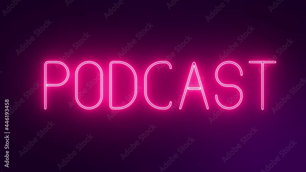 Flickering Neon Sign for Podcast Show. Bright Pink Flashy. Flickering Neon Sign for Podcast Show. Bright Pink Flashy.