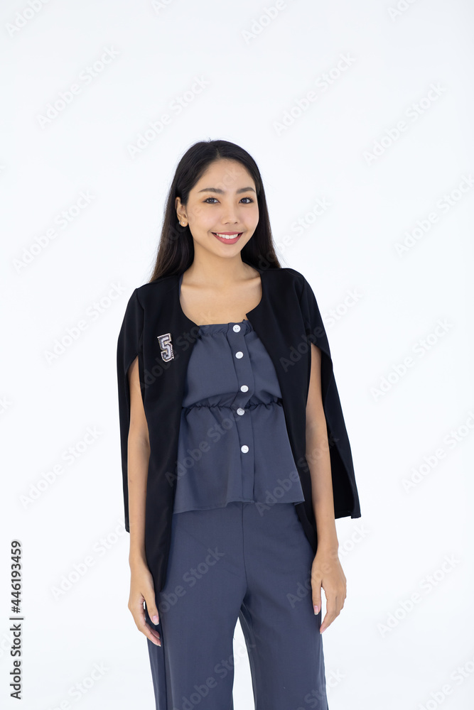 Attractive business Asian woman in home office. portrait of smiling business asian woman on white Attractive business Asian woman in home office. portrait of smiling business asian woman on white