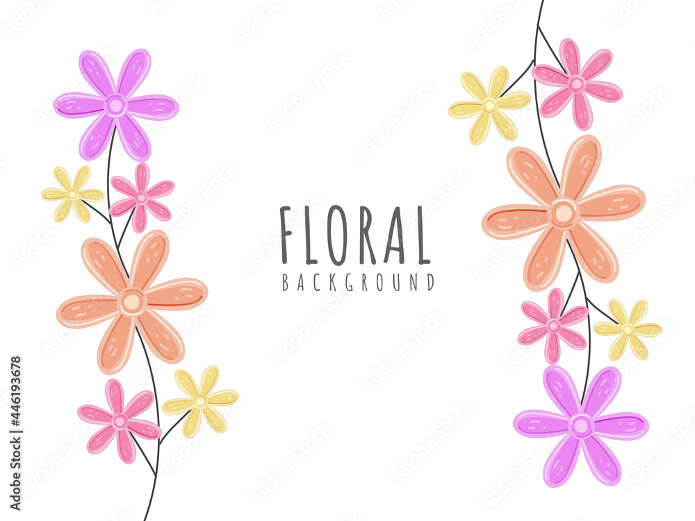 Colorful Flowers Branches On White Background.