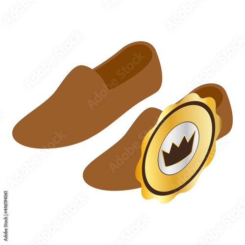 Brown loafers icon isometric vector. Men brown suede moccasin. Royal quality sign, crown icon