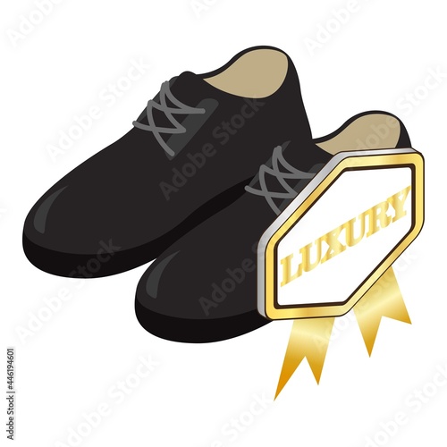 Oxford shoes icon isometric vector. Classic leather black men shoes with lacing. Luxury quality sign
