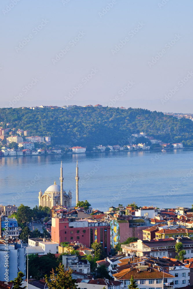 Istanbul. City View, Ortakoy Mosque, Bosphorus, and the Asian side at dawn