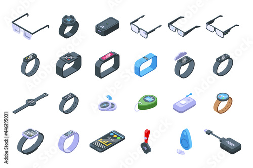Wearable tracker icons set isometric vector. Fitness wristband. Bracelet activity