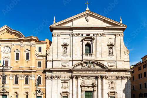 Front facade of Santa Maria in Vallicella  also called Chiesa Nuova  a Baroque architecture style church in Rome  Italy