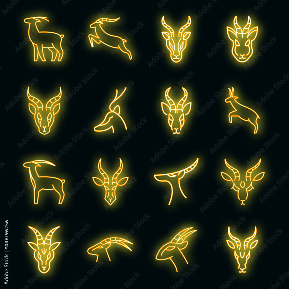 Gazelle icons set. Outline set of gazelle vector icons neon color on black Gazelle icons set. Outline set of gazelle vector icons neon color on black