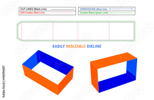 Cardboard paper sleeve and Corrugated paper sleeve box dieline template with 3D vector file