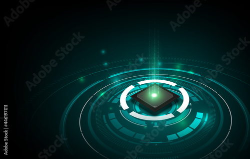 Quantum computer, large data processing, database concept.CPU isometric banner. Central Computer Processors CPU concept.Digital chip Futuristic microchip processor