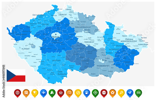 Czech Republic Blue Map and Colored Map Icons