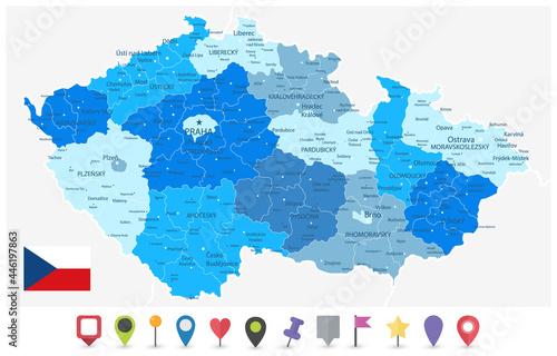Czech Republic Blue Map and Flat Map Icons
