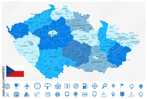 Czech Republic Blue Map and Navigation Icons