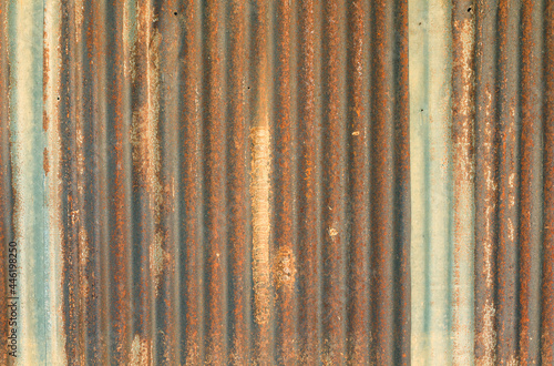 Old zinc vintage fence wall texture for background  pattern of rusty on metal panel.