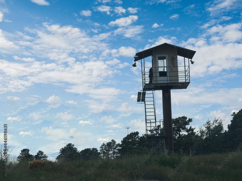 Guard house overlooking a drive-through park Guard house overlooking a drive-through park