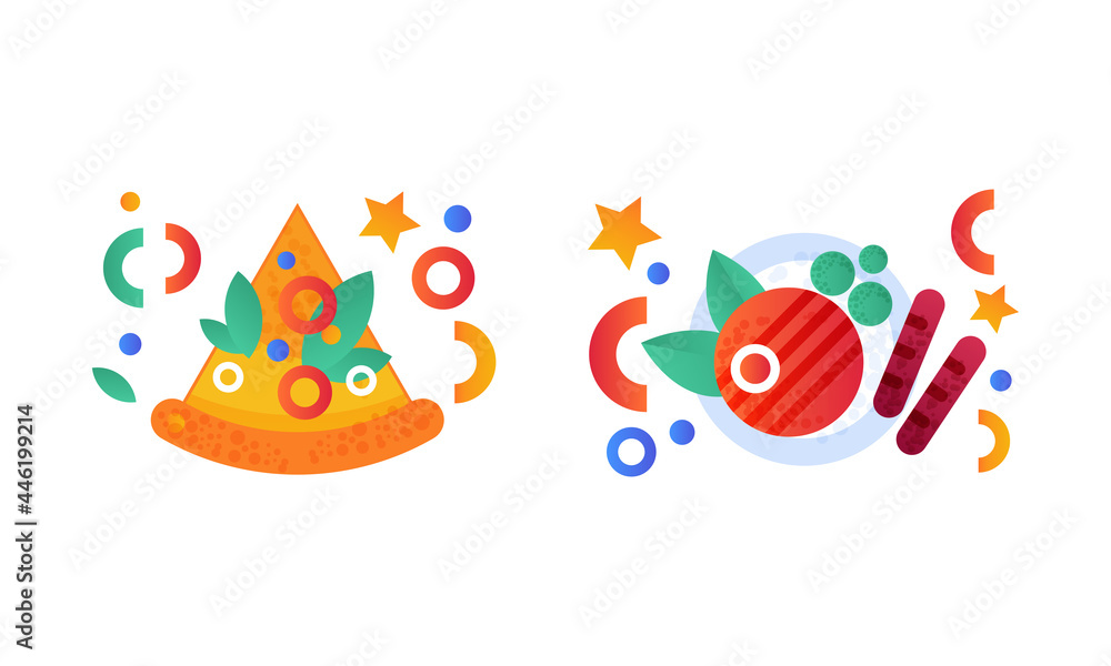 Fast Food Dishes Set, Slice of Pizza and h Grilled Meat Flat Vector Illustration Fast Food Dishes Set, Slice of Pizza and h Grilled Meat Flat Vector Illustration