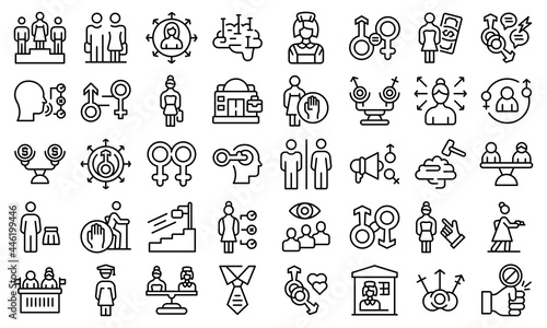 Stereotype icons set outline vector. Senior descrimination. Age life