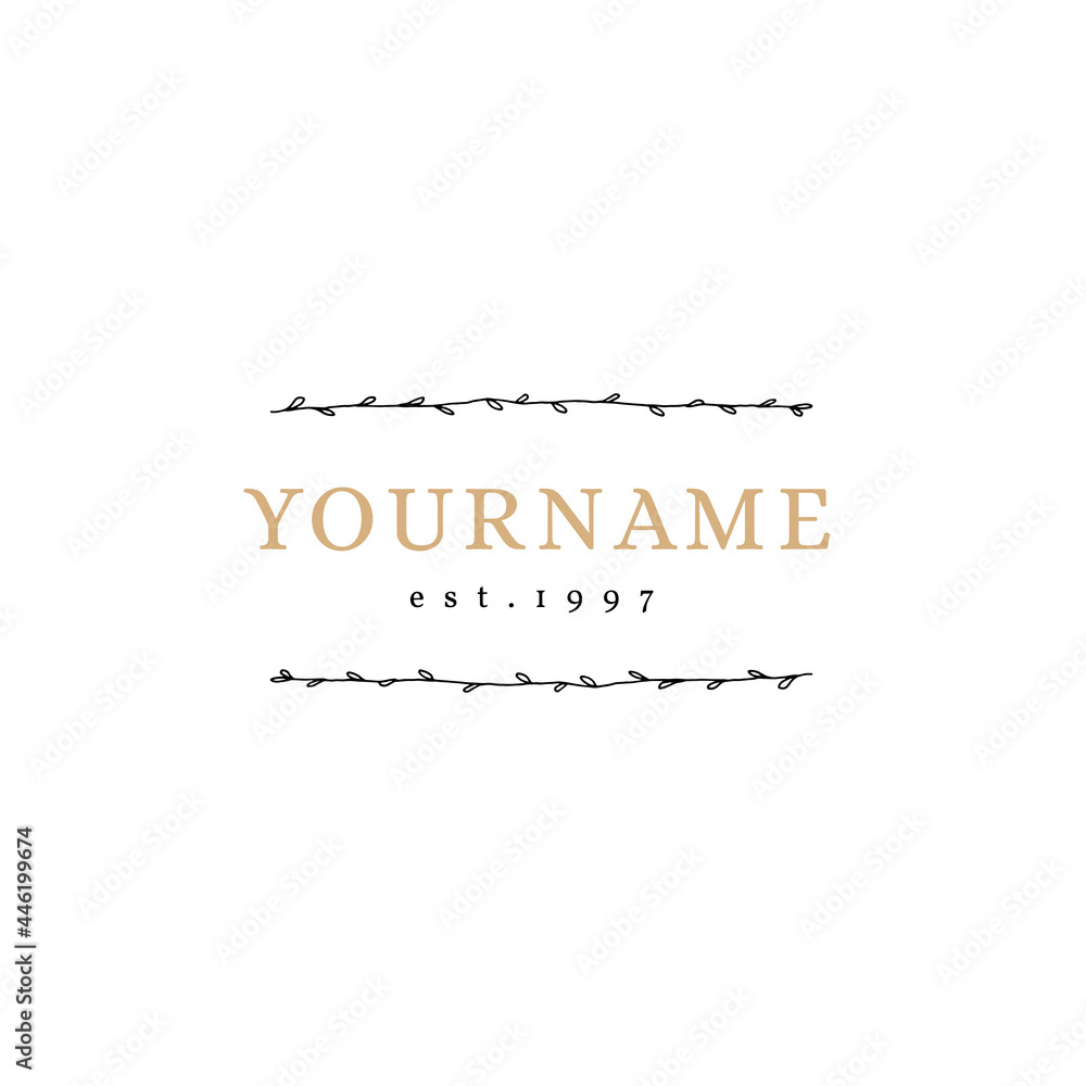 Fototapeta premium Vector minimalistic floral logo template. Hand drawn branches with leaves.