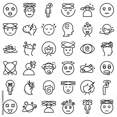 Dizziness icons set outline vector. Brain headache. Dizzy distracted