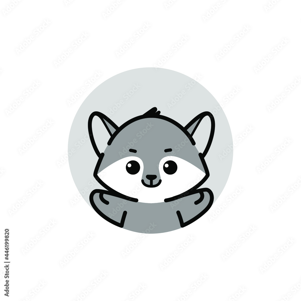 Wolf logo, cute kind character. Cartoon face of animal. Vector illustration in cartoon style. Wolf logo, cute kind character. Cartoon face of animal. Vector illustration in cartoon style.